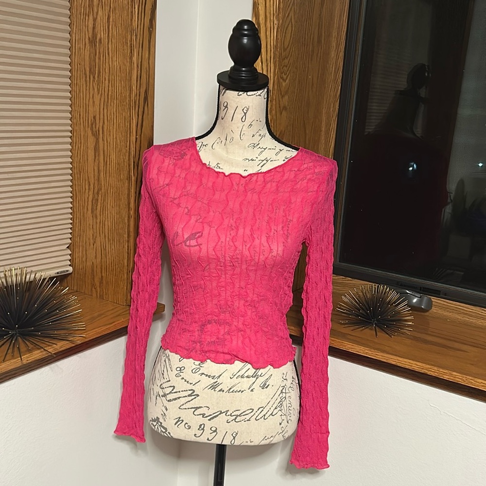 Forever 21 Fuschia Long Sleeve Fitted Top Size Small